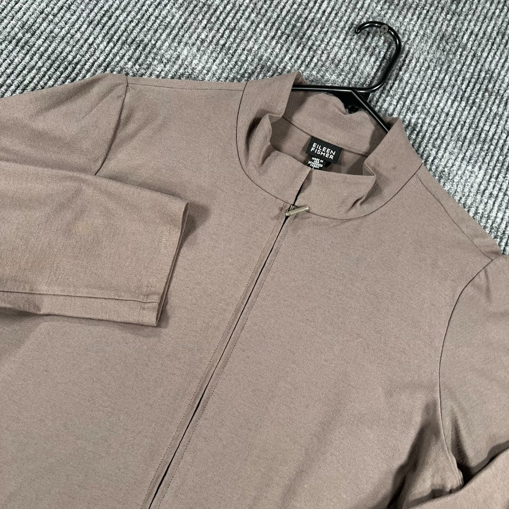 Eileen Fisher Jacket Womens Large Brown Long Sleeve Full Zip Mock Neck Casual